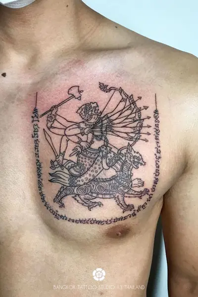 yantra-hanuman-and-lion-tattoo-on-chest-man