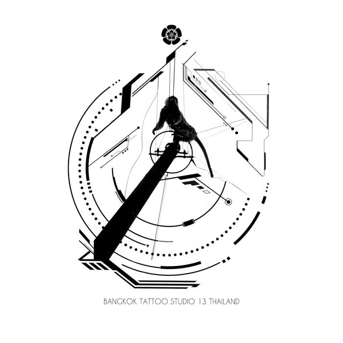 artwork-geometric-monkey-pole-graphic-vision-tattoo-design